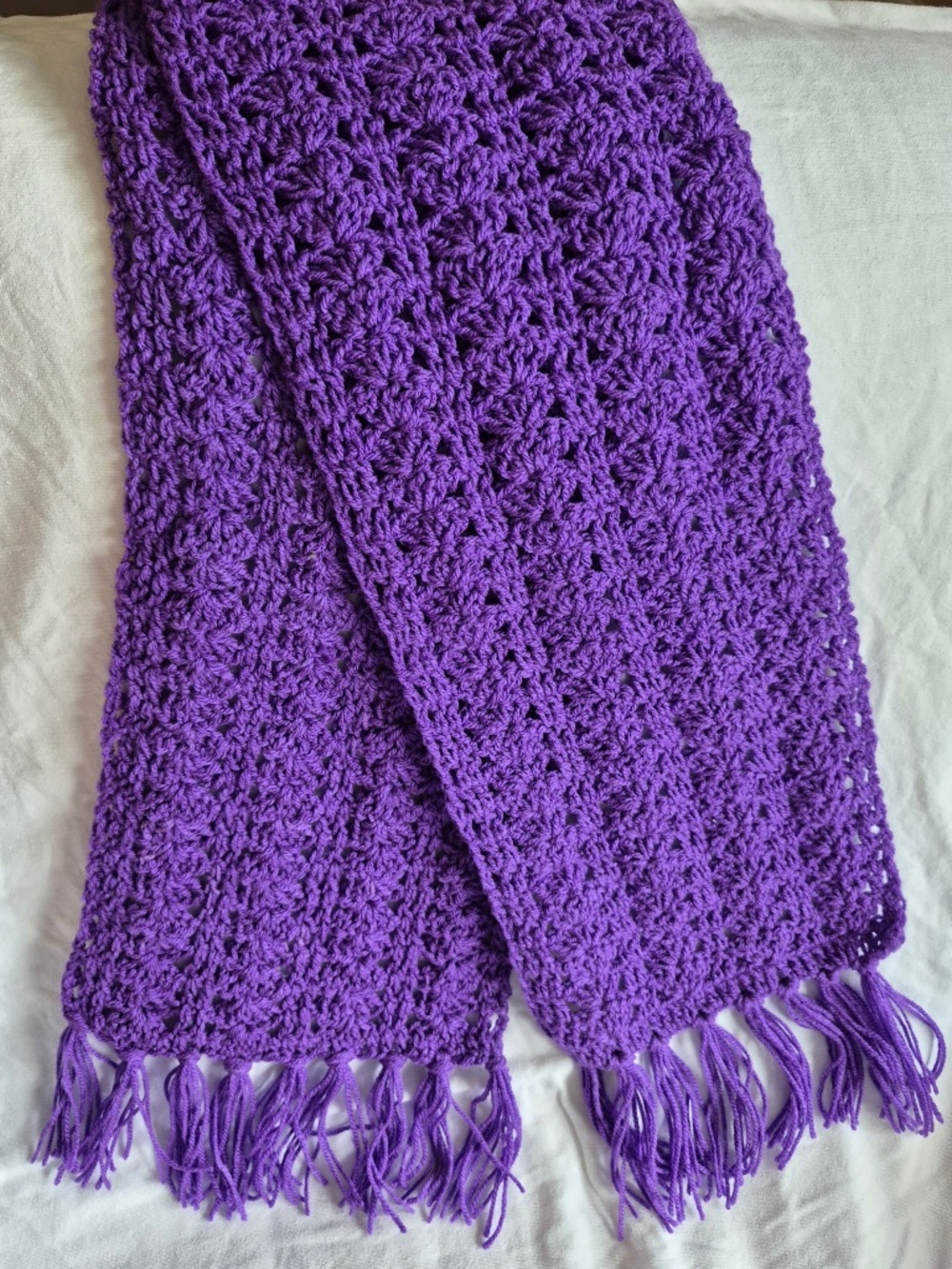 Handmade Crochet Purple Scarf with Fringe